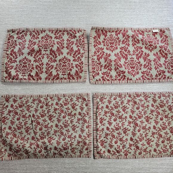 Arhaus Damask Floral Placemats Napkins Red Tan  Cotton Set of 4 - Picture 6 of 16